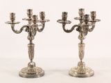 pair of antique silver plated candelabs on stands
