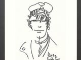 drawing of a man with a hat and tie in a black frame