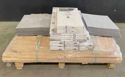 many stacks of boxes on a pallet in a warehouse