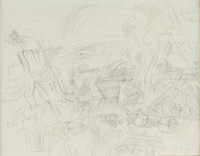 une image représentant un dessin de paysage avec une montagne en arrière-plan