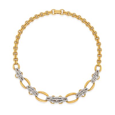 un collier à maillons en or jaune et or blanc, serti de diamants
