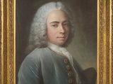 a painting of a man with white hair wearing a blue coat