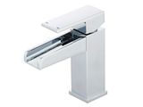 a white bathroom faucet with a single handle