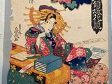 an image of a woman sitting on a bed reading a book