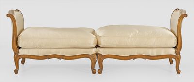 pair of upholstered benches with upholstered cushions in the style of louis xv