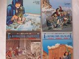 trois livres posés sur une feuille blanche sur laquelle figure l'image d'un homme et d'une femme