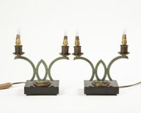 Paire de lampes à poser à deux lumières, structure géométriq…
