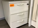 a white desk with two drawers and a drawer underneath it