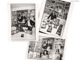 trois photographies en noir et blanc représentant des personnes assises à une table