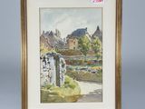 an image of a watercolor painting of a village scene