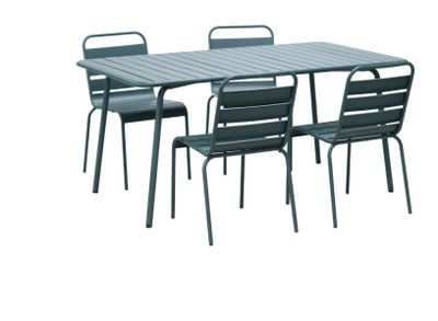 Ensemble table de jardin + 3 chaises BACA, en métal bleu -di…