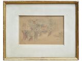 an image of a drawing of a group of people walking down a street
