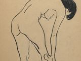 an image of a drawing of a nude woman bending over