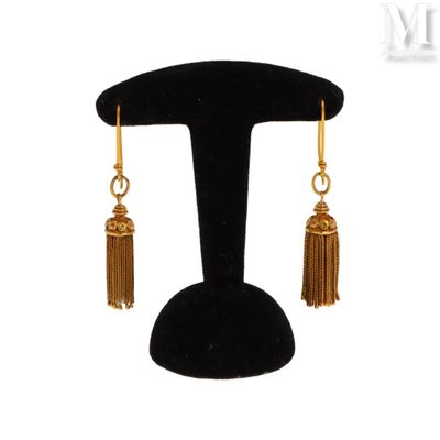 une paire de boucles d'oreilles dorées ornées de pompons