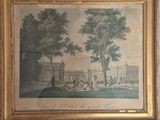 painting of a horse drawn carriage in front of a building