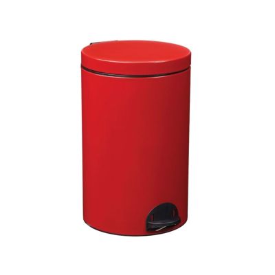 une poubelle rouge sur fond blanc