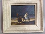 a picture of a painting of a man and a woman on the beach