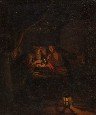 un tableau représentant une crèche avec une femme et un enfant dans la crèche