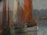 a painting of a painting of boats on the water
