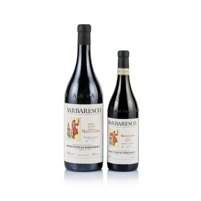 two bottles of red wine sitting next to each other on a white surface