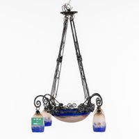 Verrerie d'Art Degué, lustre à quatre abat-jours et cuvette … (photo 3)