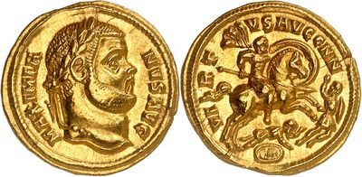 a gold coin with an image of a man on a horse