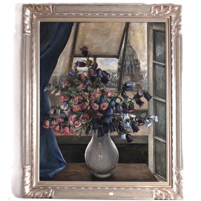 Tableau "Bouquet DE Campanules Devant Une Fenetre Ouverte SU…