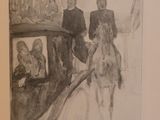 a drawing of a man riding a horse with a woman on it