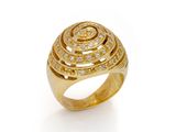 a gold ring with diamonds on a white background