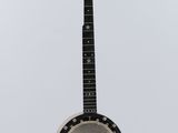 a close up of a banjo with a white background