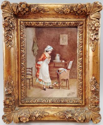 tableau représentant une femme en train de lire une lettre dans une pièce où se trouve une chaise