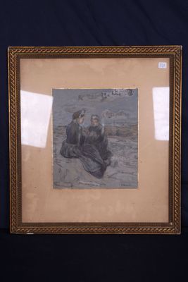 painting of two monkeys sitting on a rock in front of a blue background