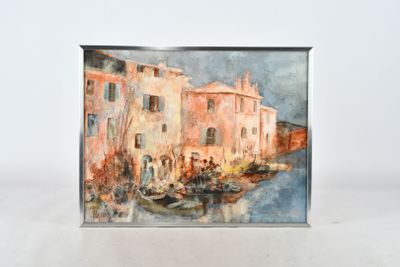 une image d'un tableau représentant un bateau dans l'eau