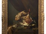 an image of a painting of a duck and a dog on a table