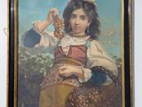 painting of a young girl holding a basket of grapes in her hand