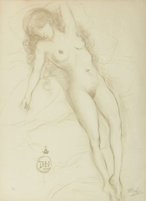 l'image d'un dessin représentant une femme nue allongée sur un lit