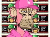 un dessin représentant un singe portant une casquette rose et un sweat à capuche rose