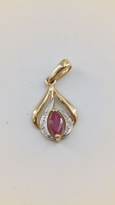Pendentif goutte, or jaune 18 carats, non poinçonné orné d'u… - Photo 1