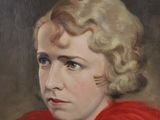 an oil painting of a woman in a red dress with a red cape