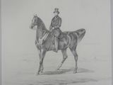 dessin représentant un homme à cheval sur une plage de sable