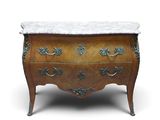 an antique chest of drawers with marble top on a white background
