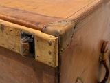 a close up of a piece of luggage on a table