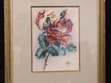 a painting of a rose in a gold frame on a black background