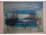 painting of a woman and a boat in a body of water