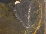 an image of a painting of a man sitting on a rock by a river