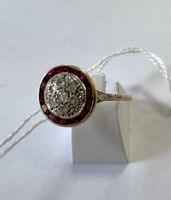 Époque 1900 bague en or 18 k et platine plateau pavage diama…