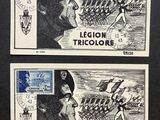two stamps with a drawing of a man and a woman on them