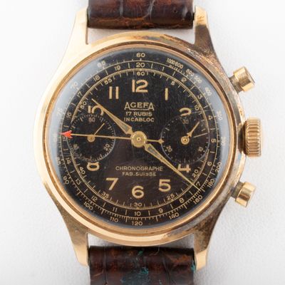 AGEFA Montre homme chronographe, boitier 37 mm métal doré, m…