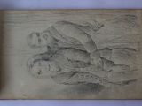 an old book with a drawing of a man and a woman