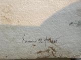 a close up of a painting with writing on it